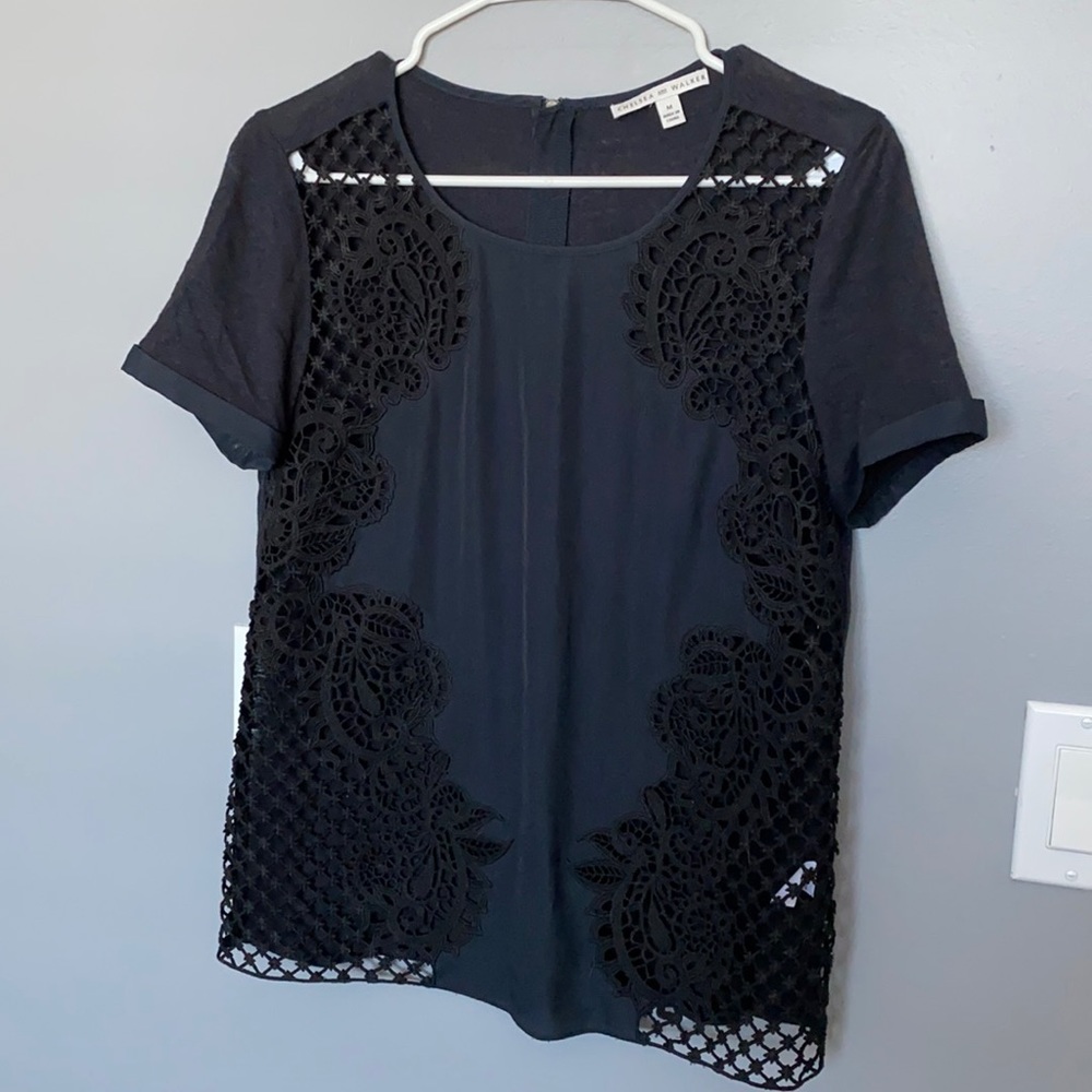 Navy/black blouse with crotchet detail